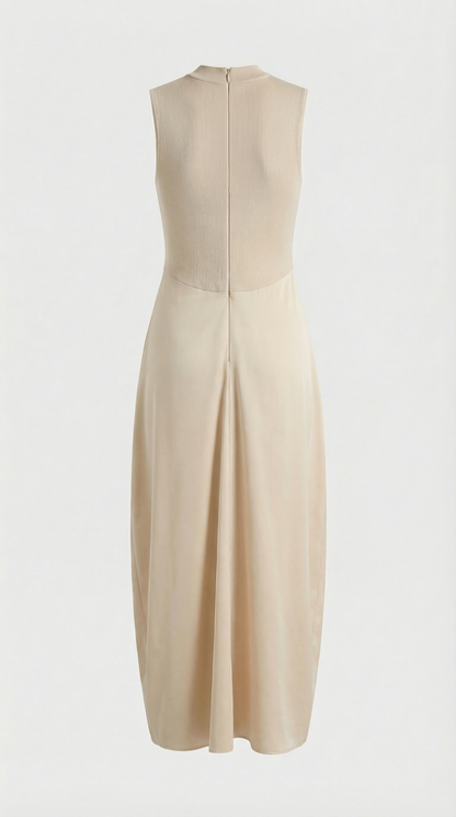 Alara - Keyhole-Detail Mixed Media Maxi Dress Beige