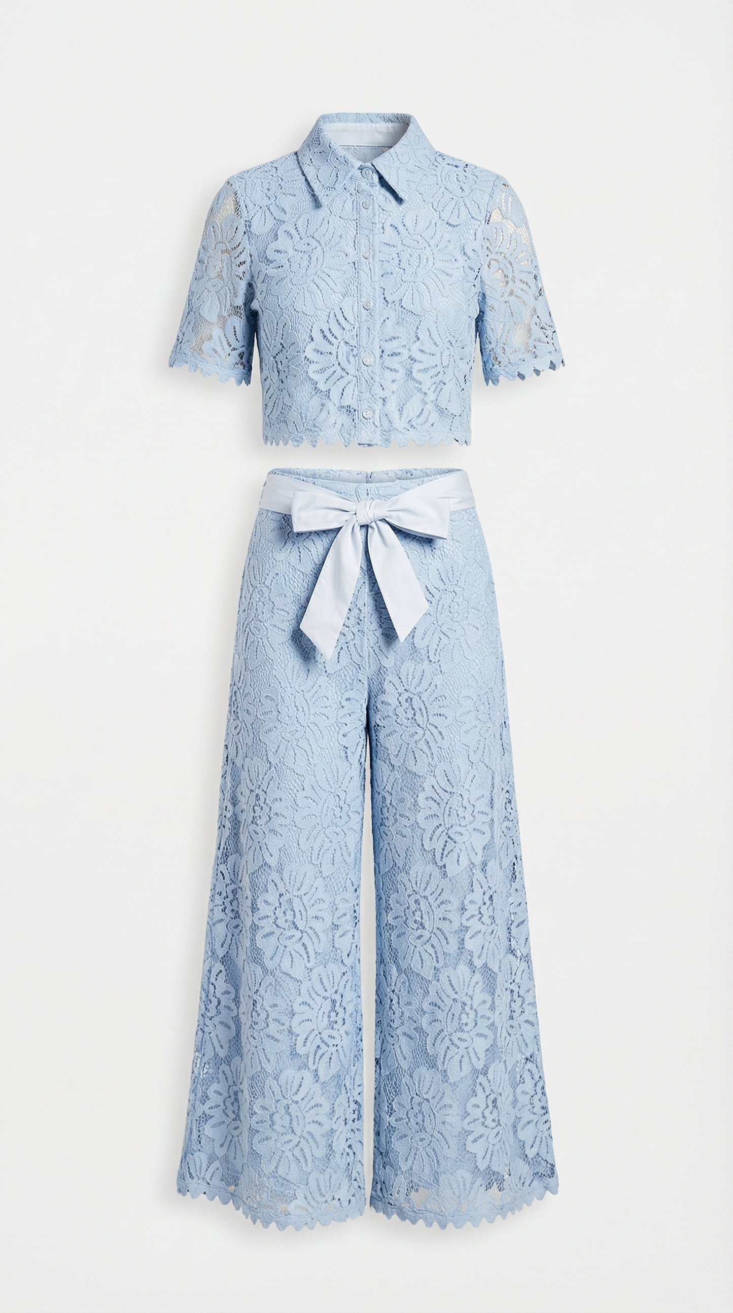 Senti - Cropped Lace Shirt & Wide-Leg Trouser Set Blue