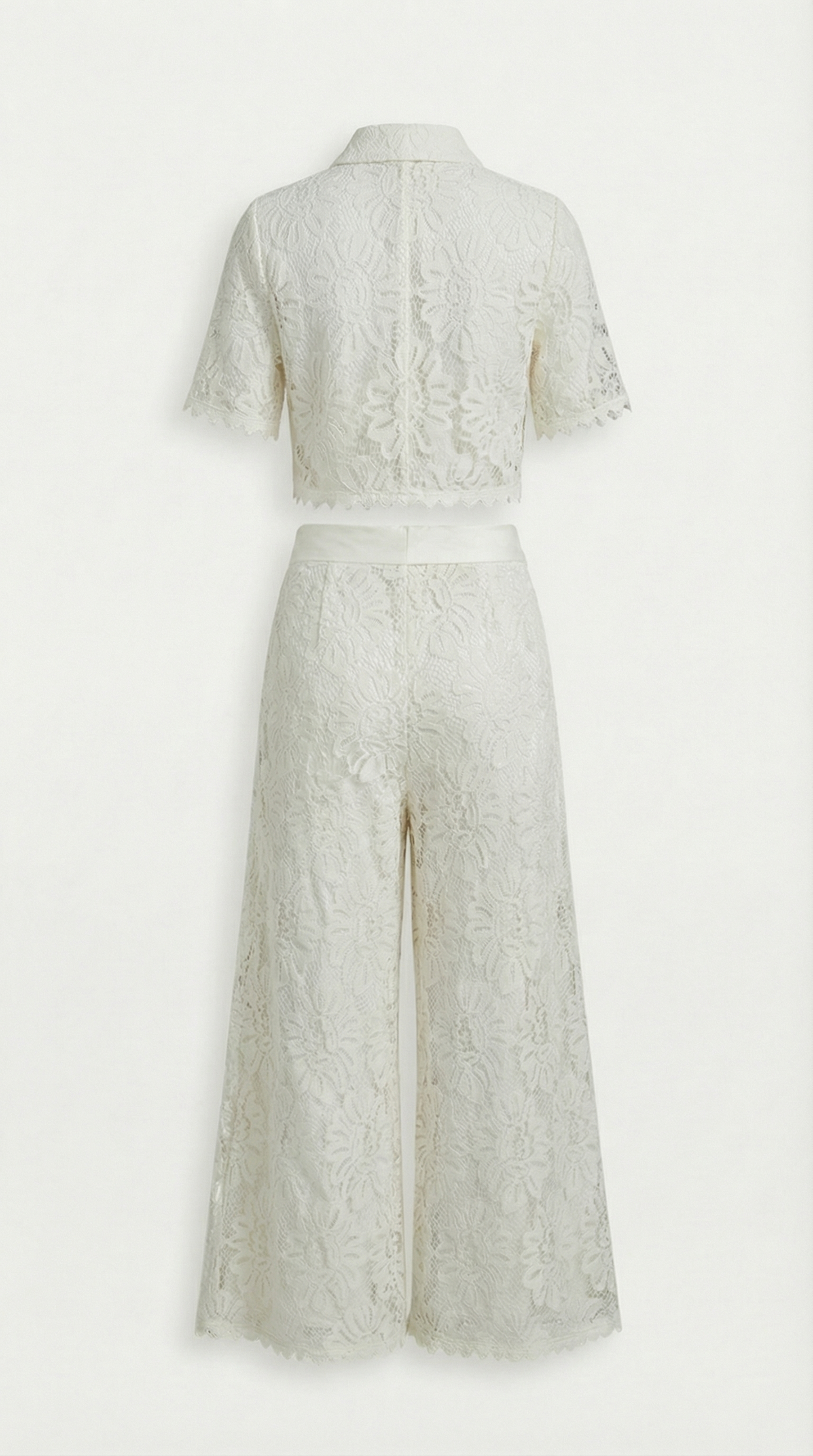 Senti - Cropped Lace Shirt & Wide-Leg Trouser Set White