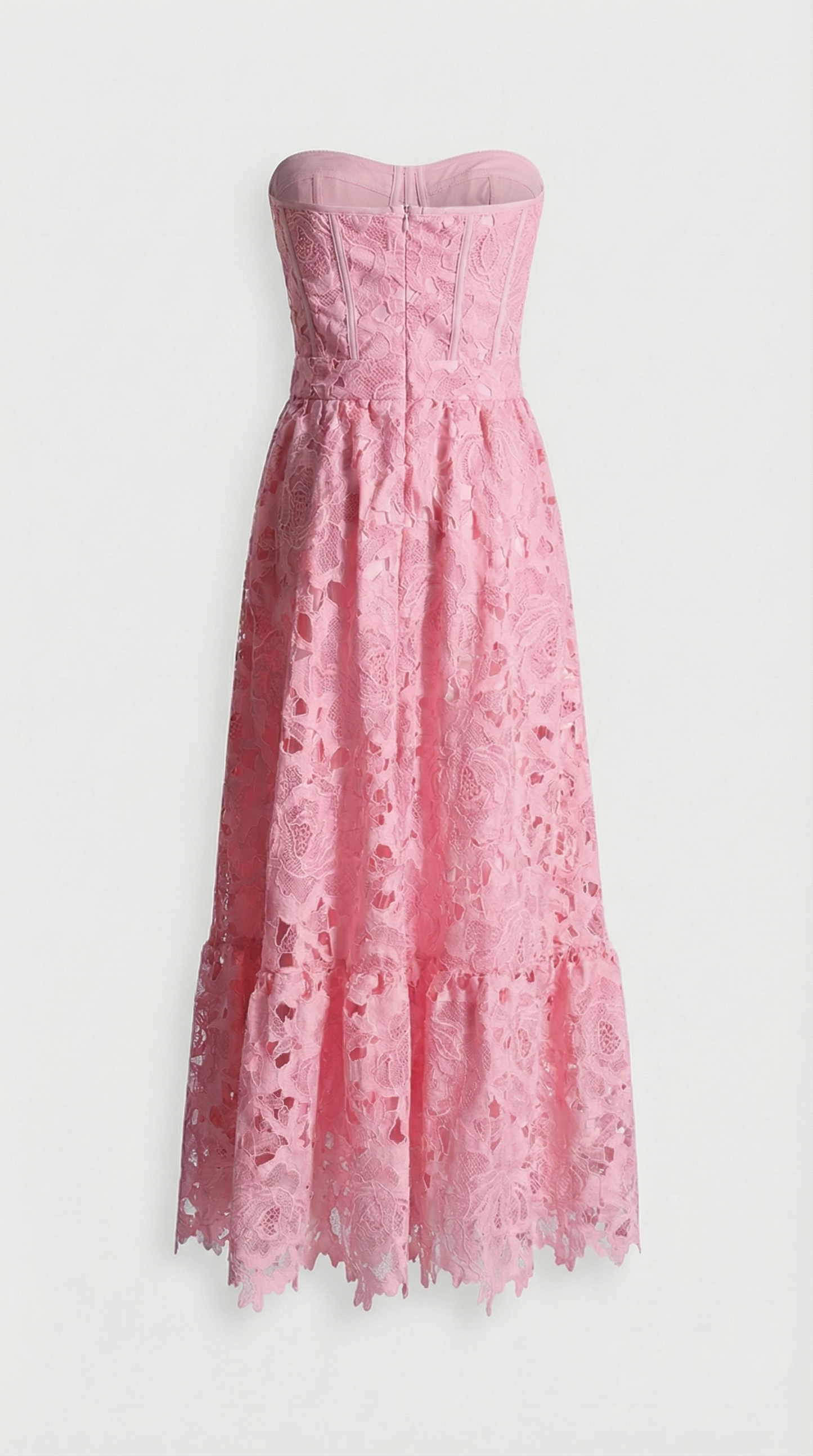 Ole - Strapless Guipure Lace Bustier Maxi Dress Pink
