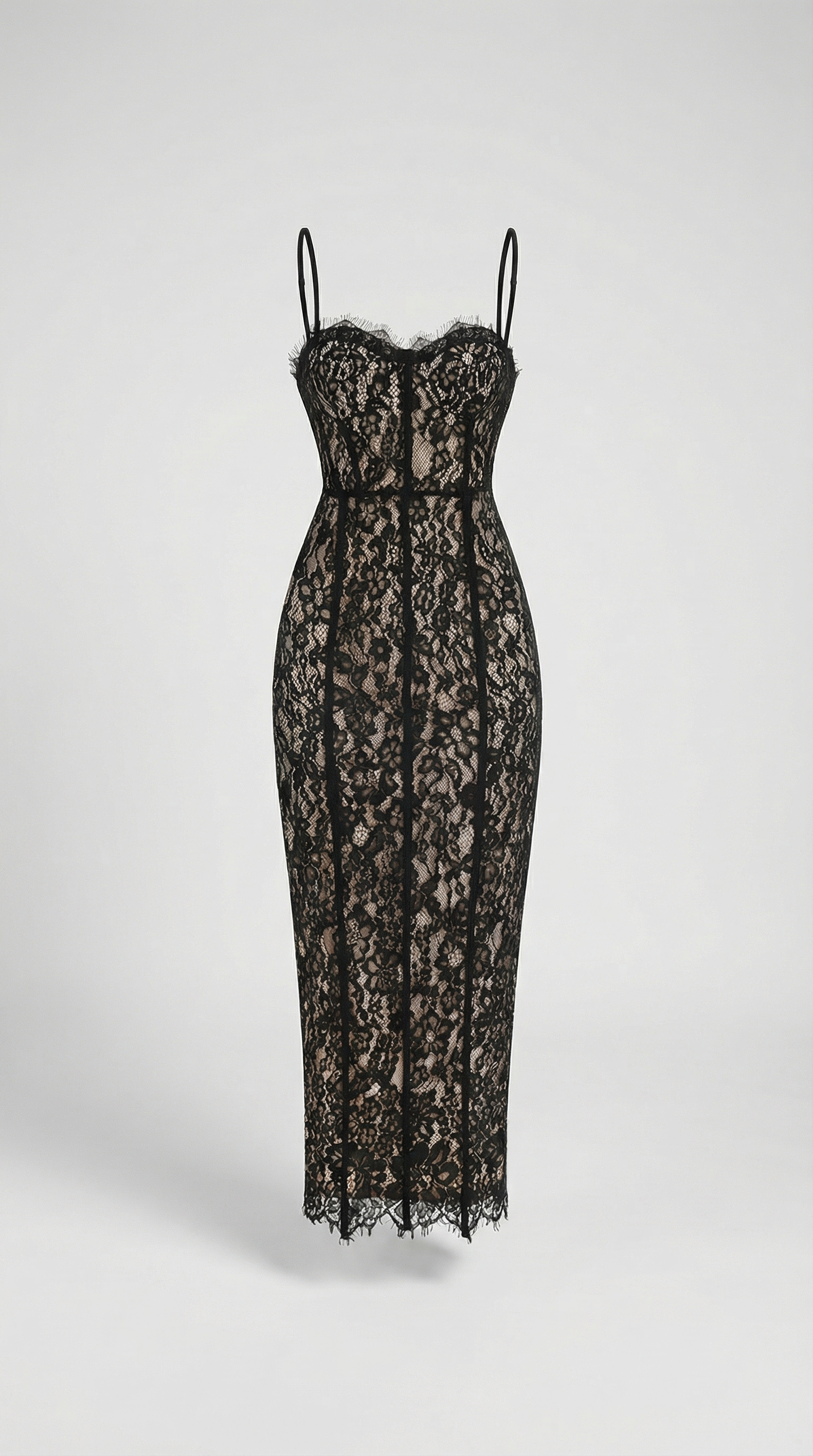 Lotri - Paneled Floral Lace Bustier Midi Dress