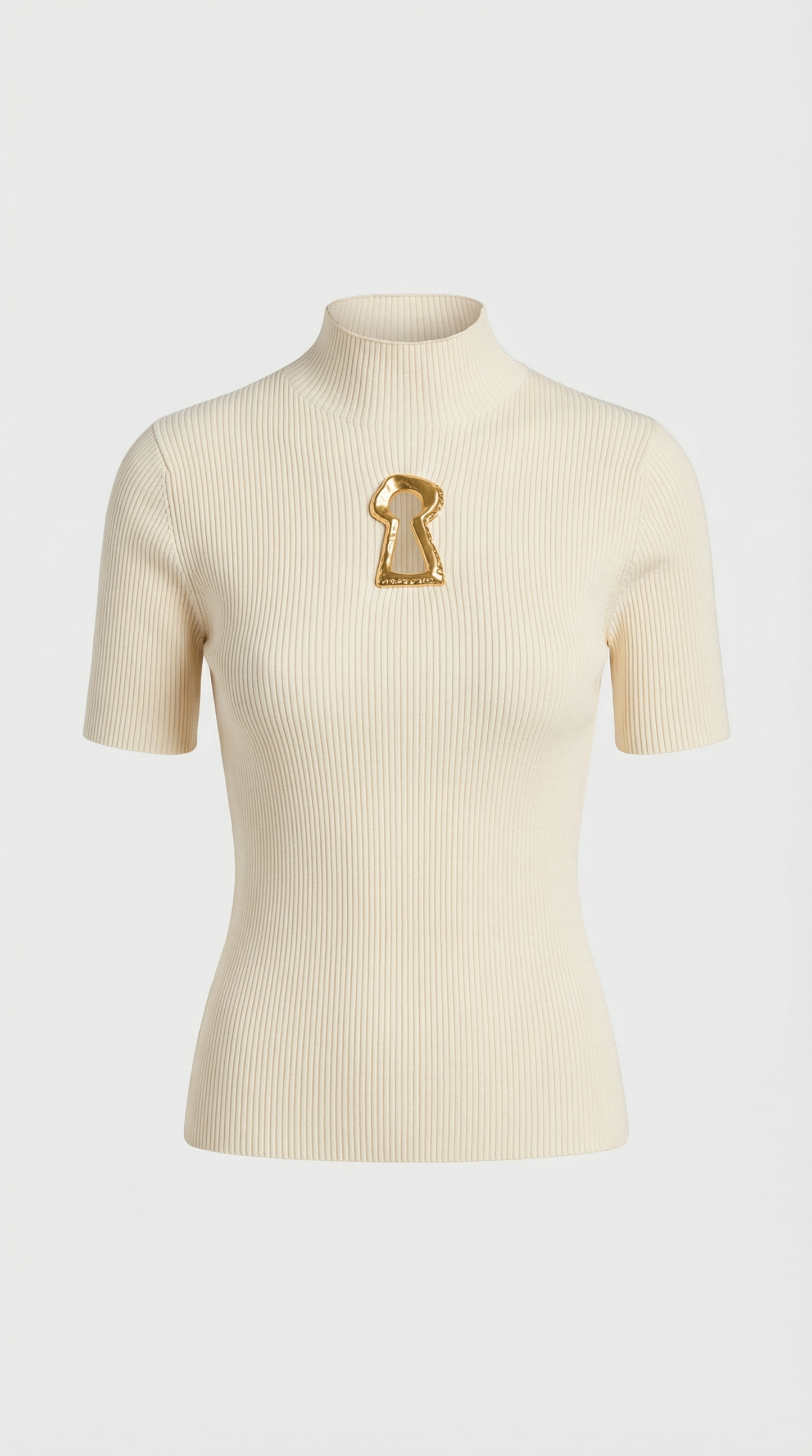 Solo - Keyhole-Detail Ribbed Knit Top Beige