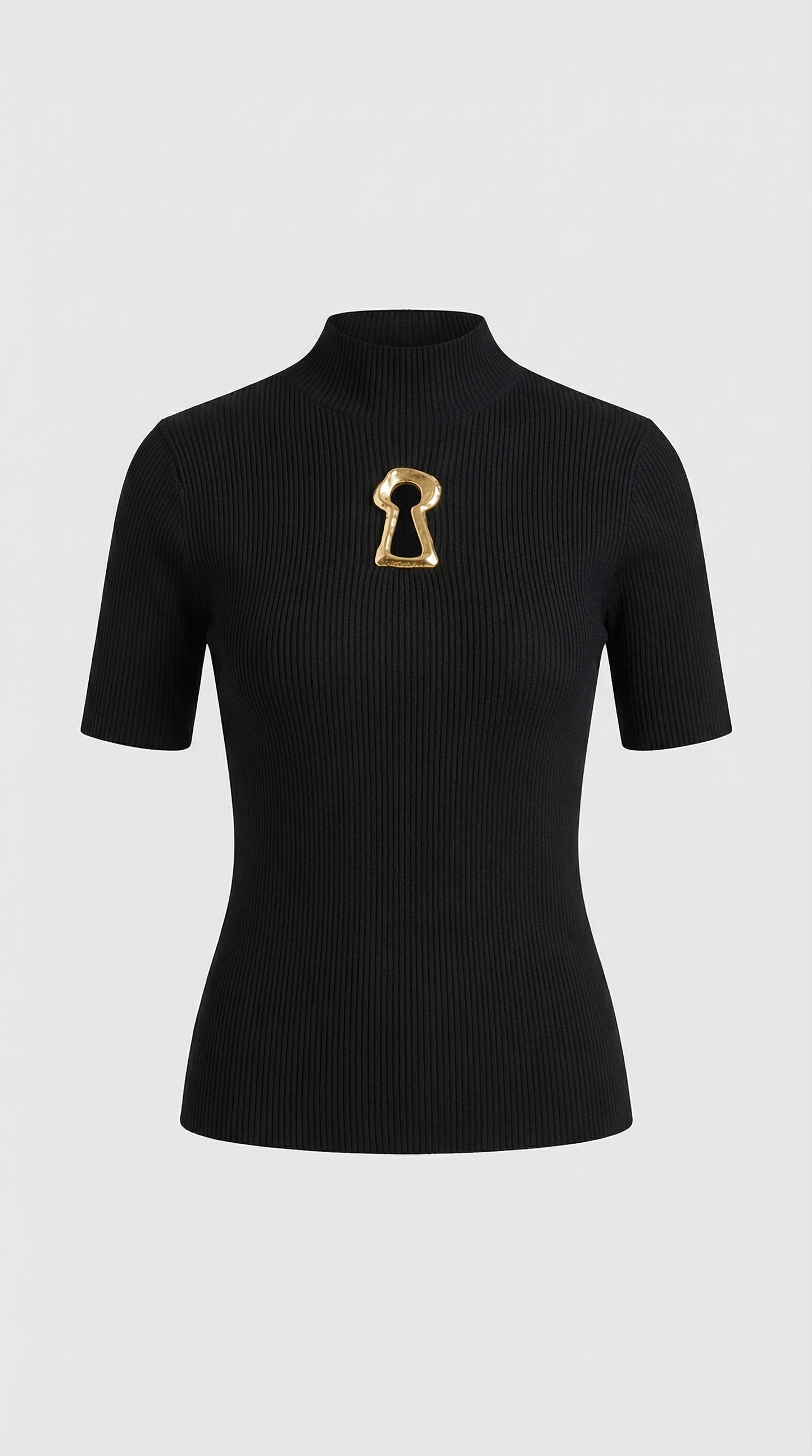 Solo - Keyhole-Detail Ribbed Knit Top Black