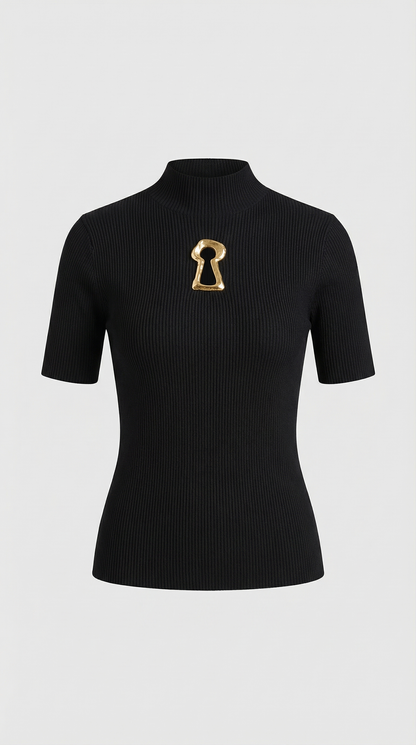 Solo - Keyhole-Detail Ribbed Knit Top Black
