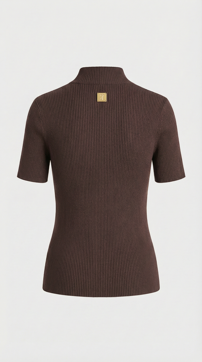 Solo - Keyhole-Detail Ribbed Knit Top Brown