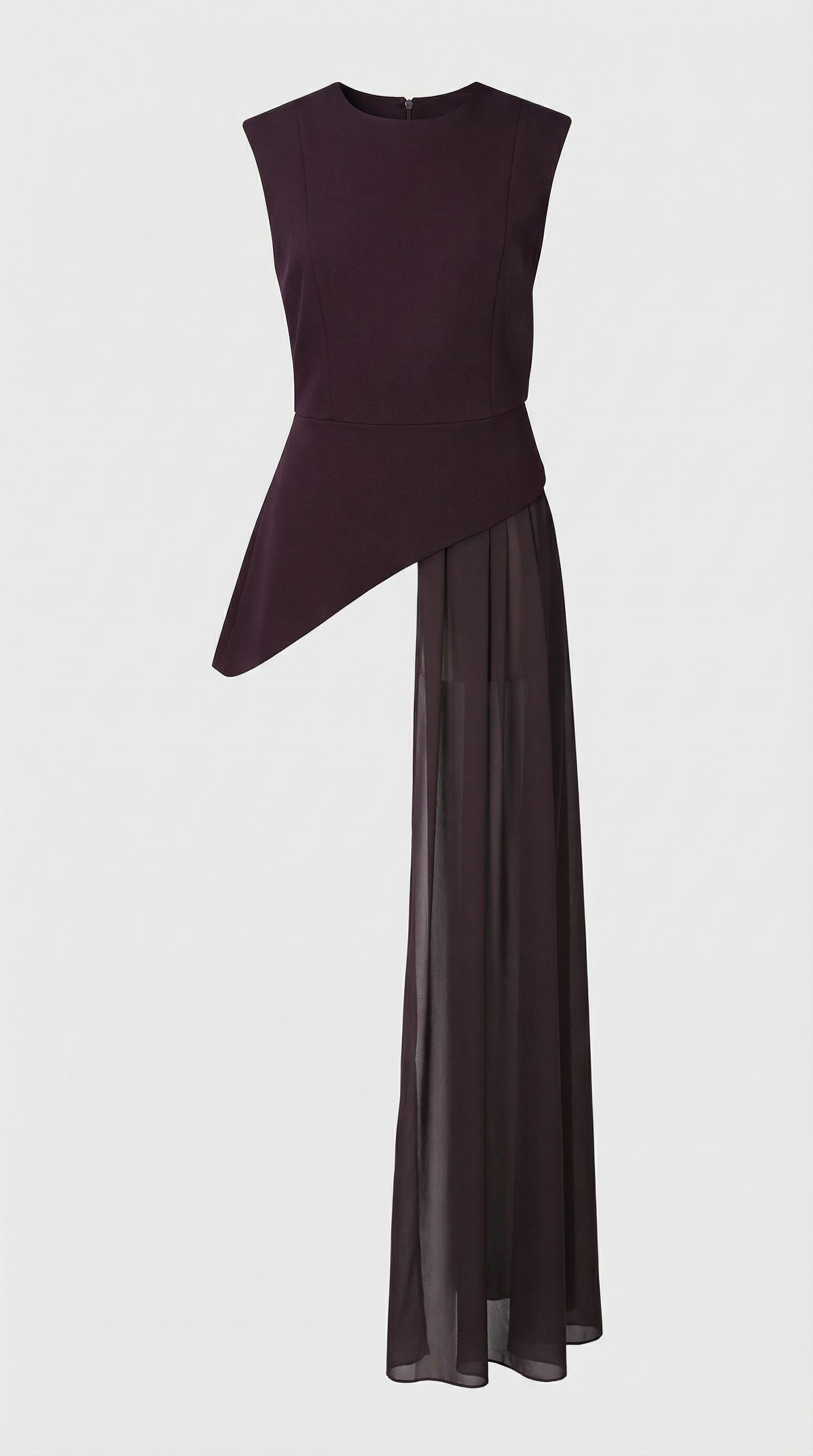 Mara - Asymmetrical Chiffon-Draped Peplum Top Burgundy