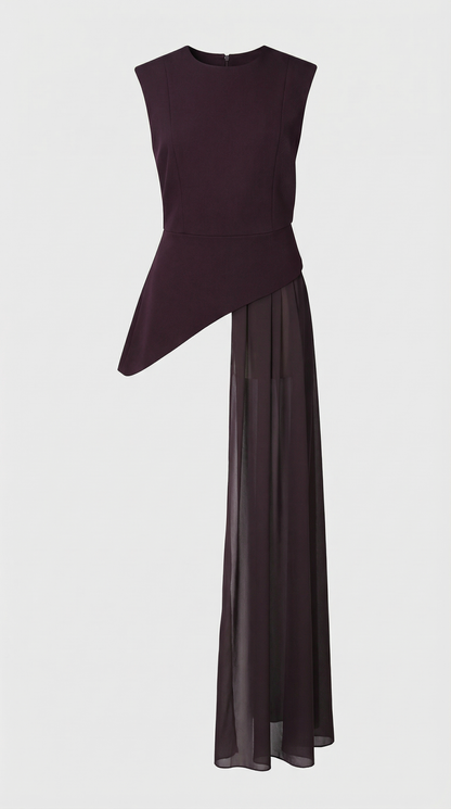 Mara - Asymmetrical Chiffon-Draped Peplum Top Burgundy