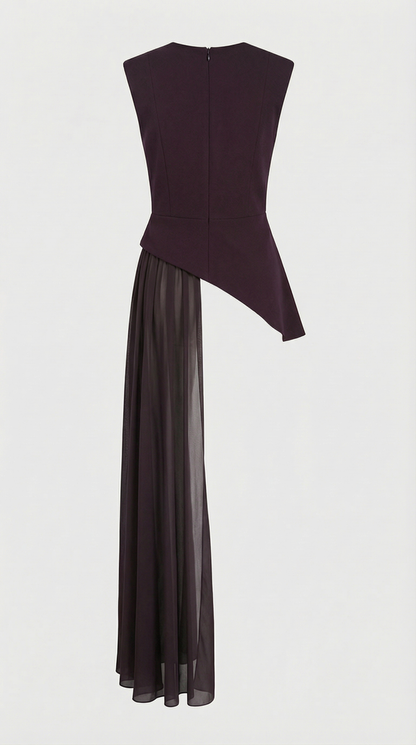 Mara - Asymmetrical Chiffon-Draped Peplum Top Burgundy