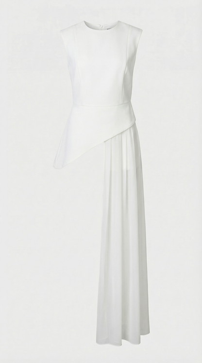 Mara - Asymmetrical Chiffon-Draped Peplum Top White
