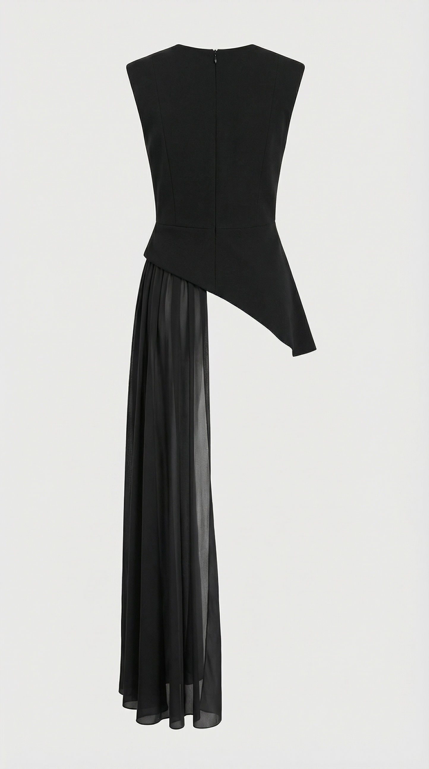 Mara - Asymmetrical Chiffon-Draped Peplum Top Black