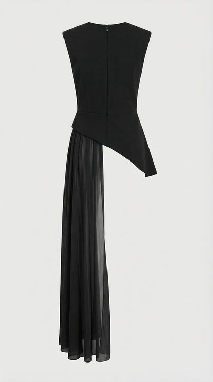 Mara - Asymmetrical Chiffon-Draped Peplum Top Black