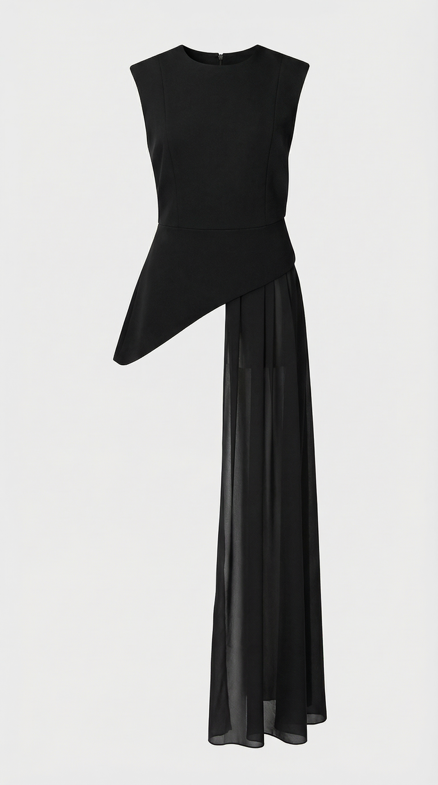 Mara - Asymmetrical Chiffon-Draped Peplum Top Black