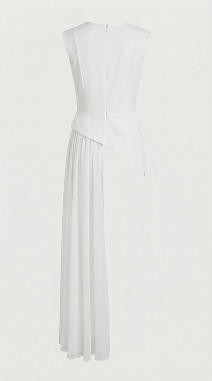 Mara - Asymmetrical Chiffon-Draped Peplum Top White