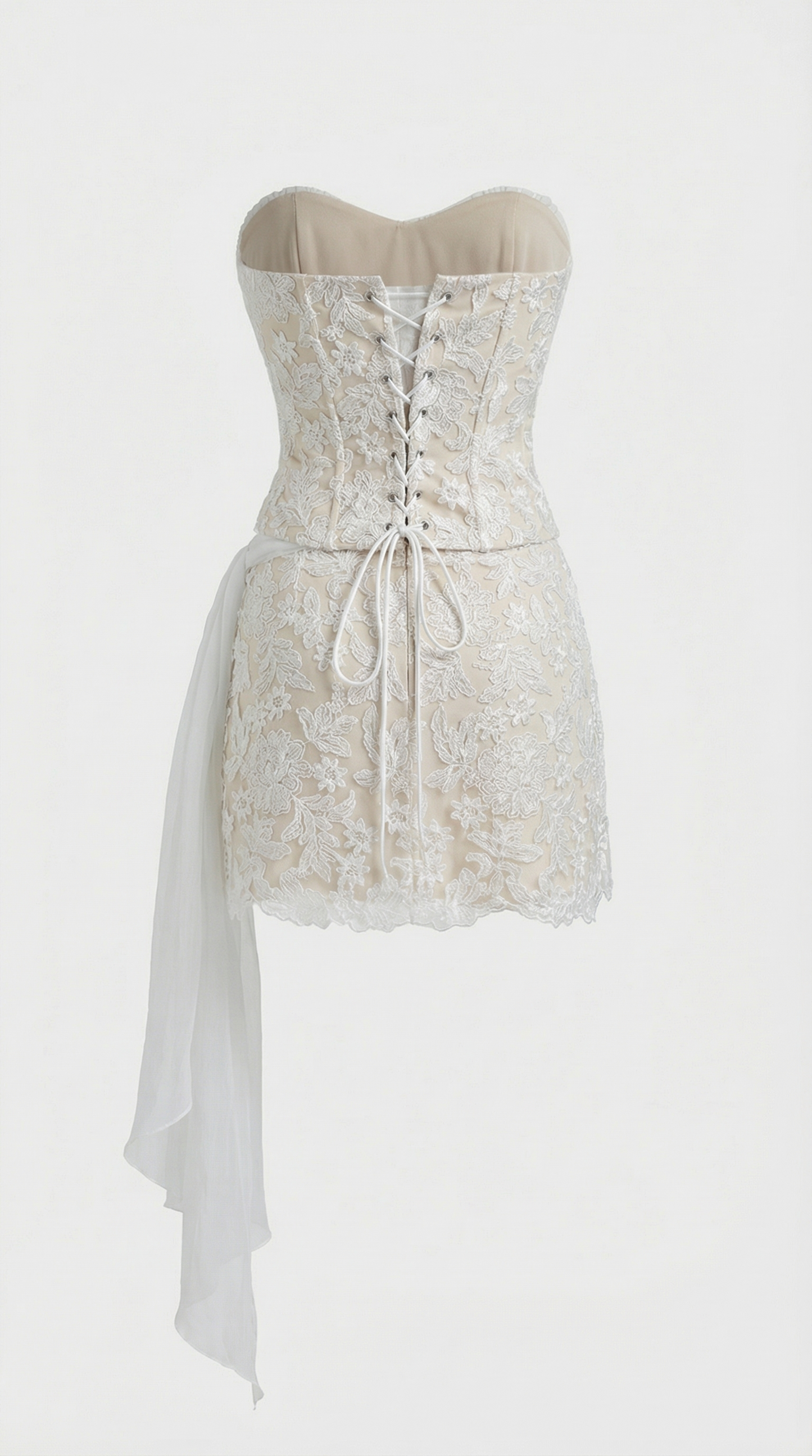 Ankora - Draped Lace & Chiffon Bustier Mini Dress