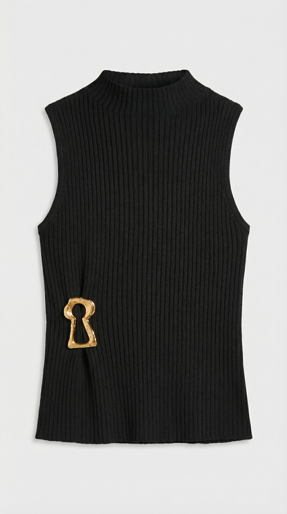 Corso - Keyhole-Detail Sleeveless Ribbed Top Black