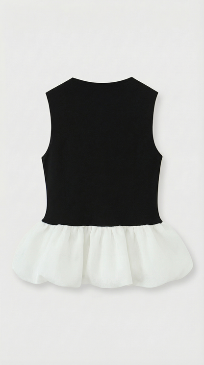 Onasis - Mixed-Media Contrast Peplum Top