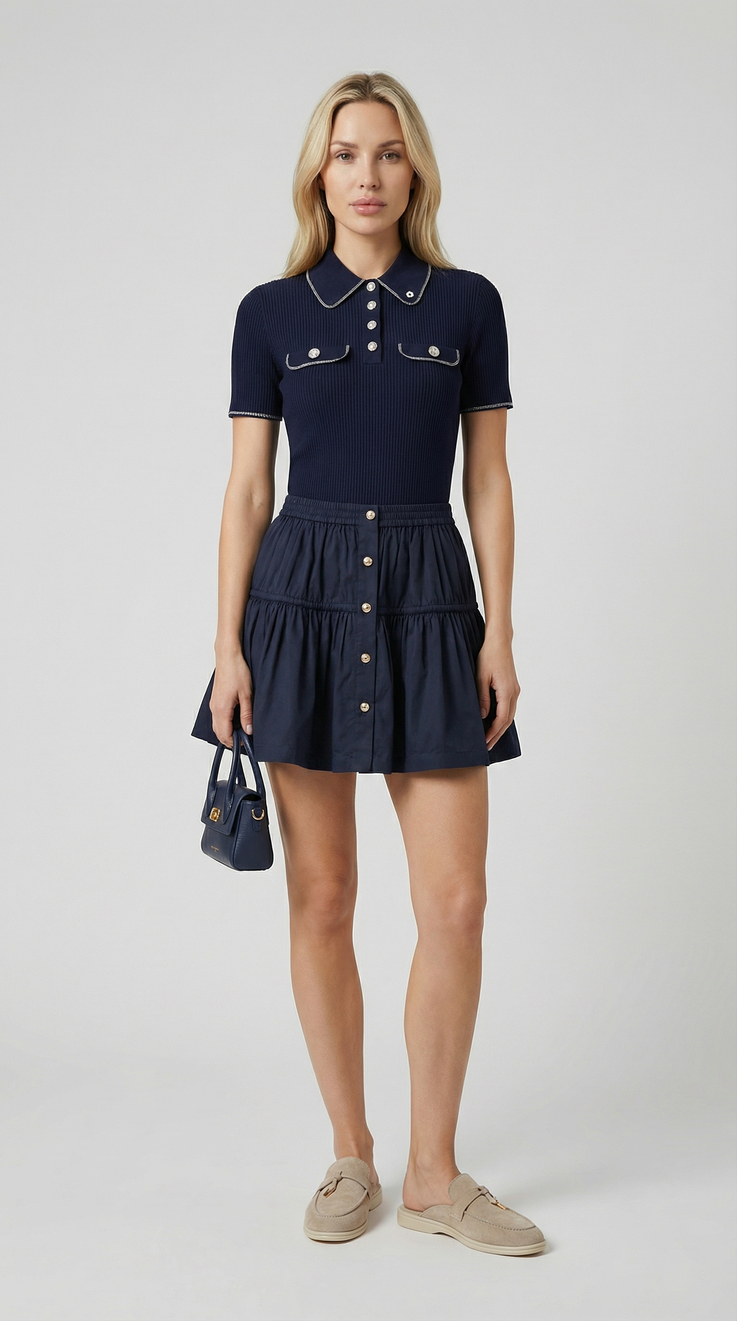 Evi - Tiered Button-Front Mini Skirt