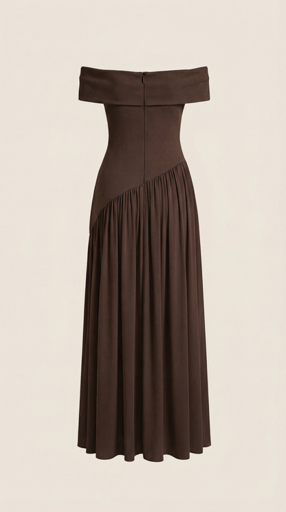 Fleur - Strapless Dress with Extravagant High Slit Brown