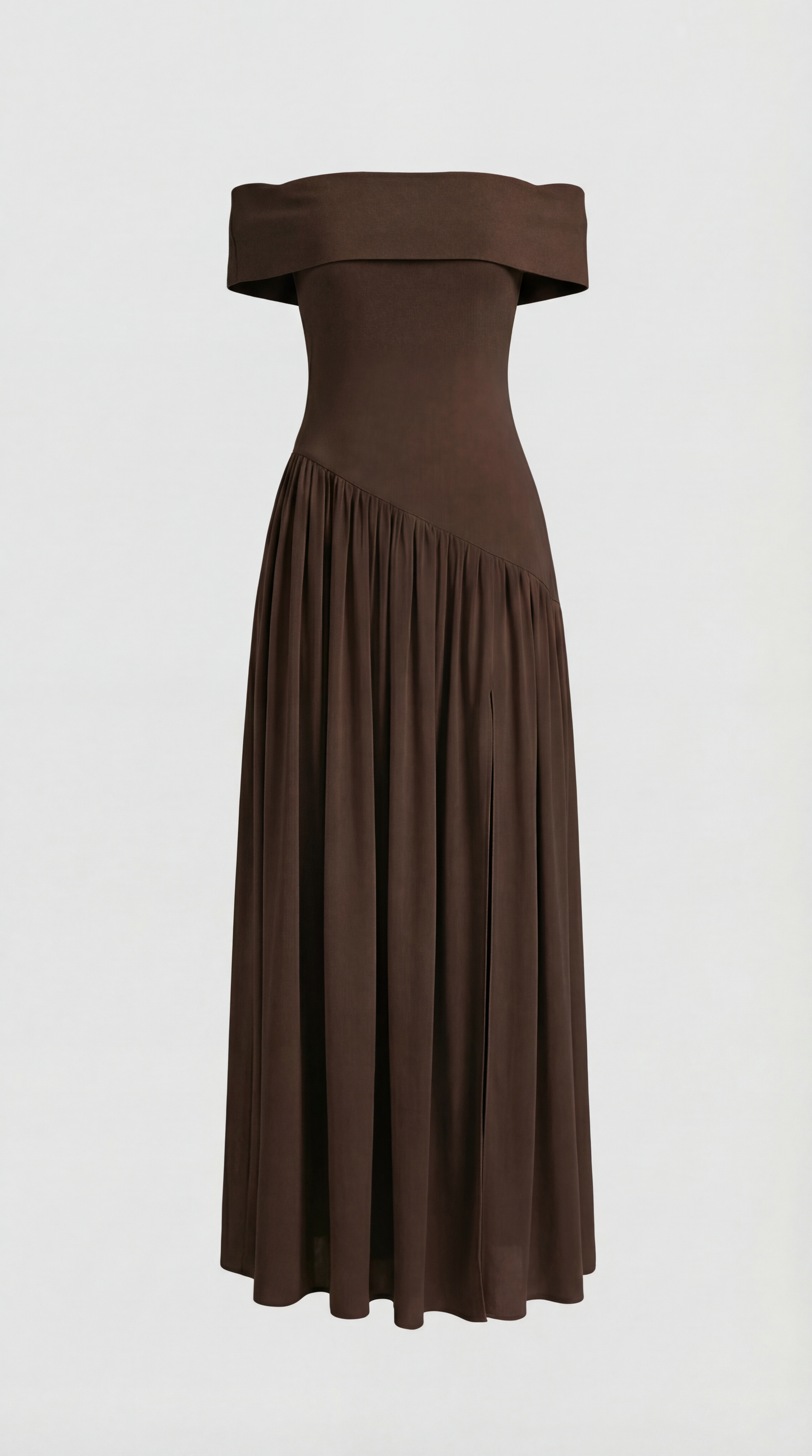 Fleur - Strapless Dress with Extravagant High Slit Brown