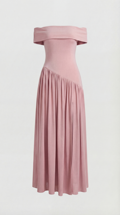 Fleur - Strapless Dress with Extravagant High Slit Pink