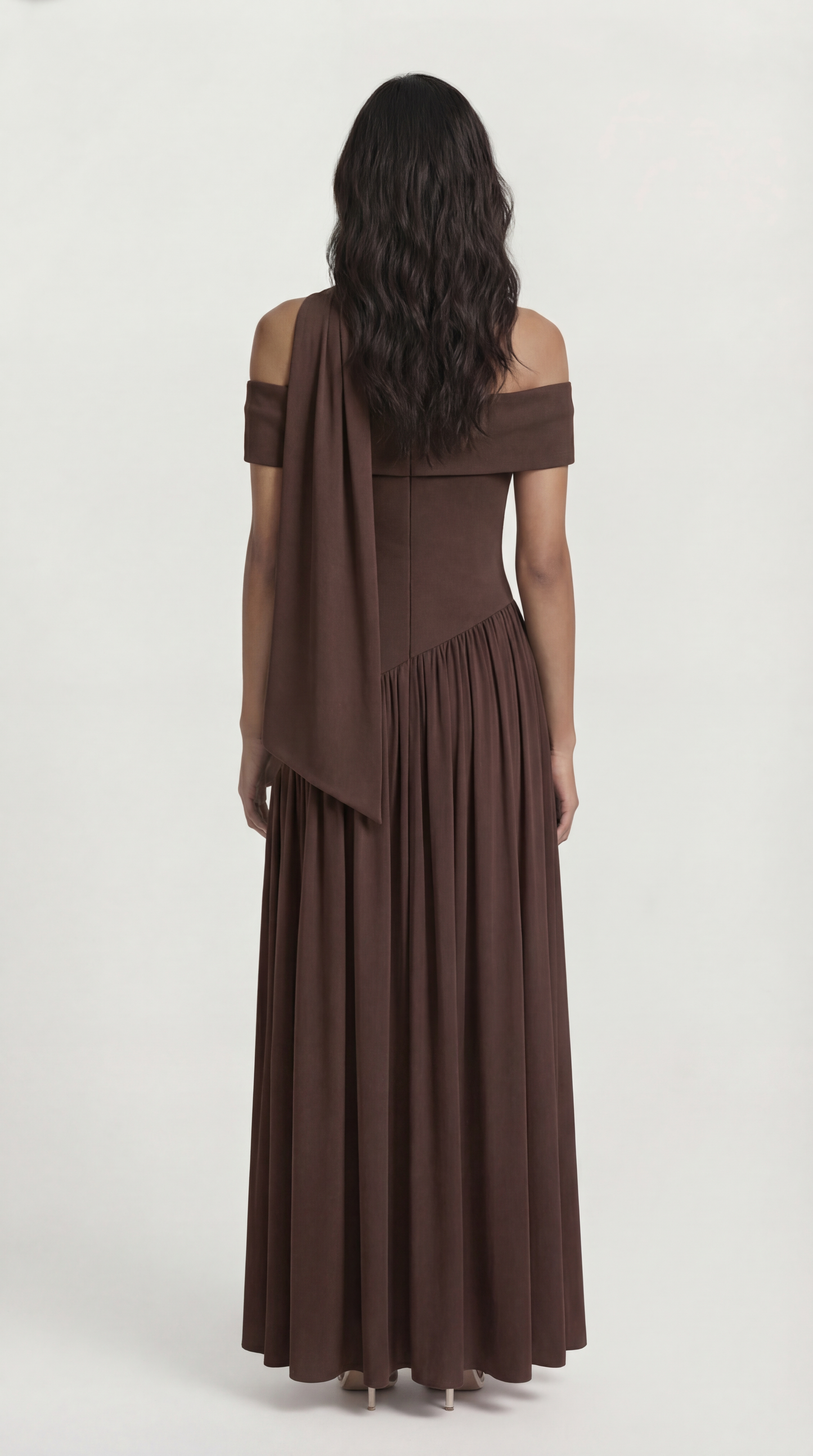 Fleur - Strapless Dress with Extravagant High Slit Brown