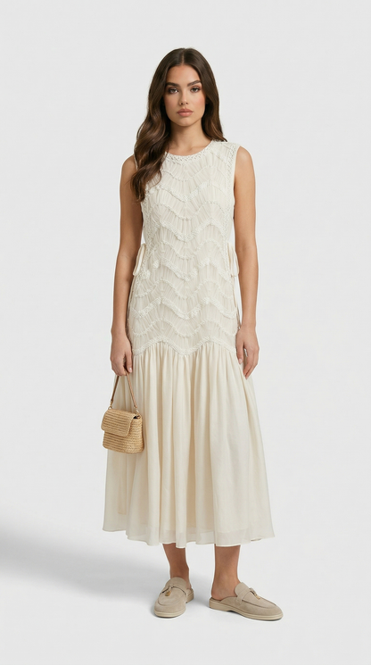 Bia - Chevron Lace-Trimmed Midi Dress