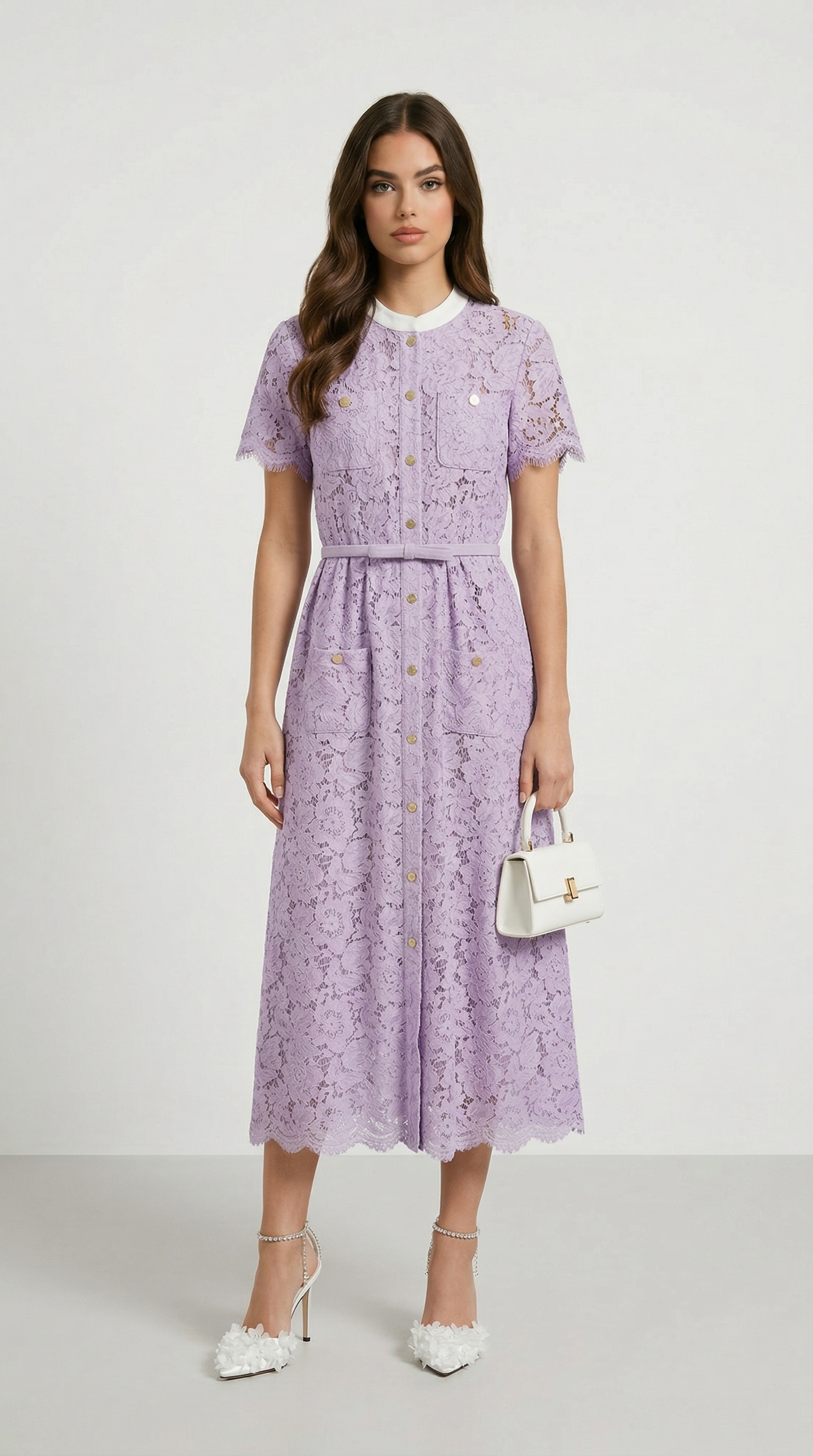 Zalia - Victorian Lace Belted Midi Dress