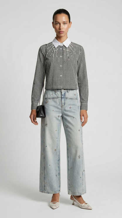 Delo - Crystal-Embellished Gingham Cotton Shirt