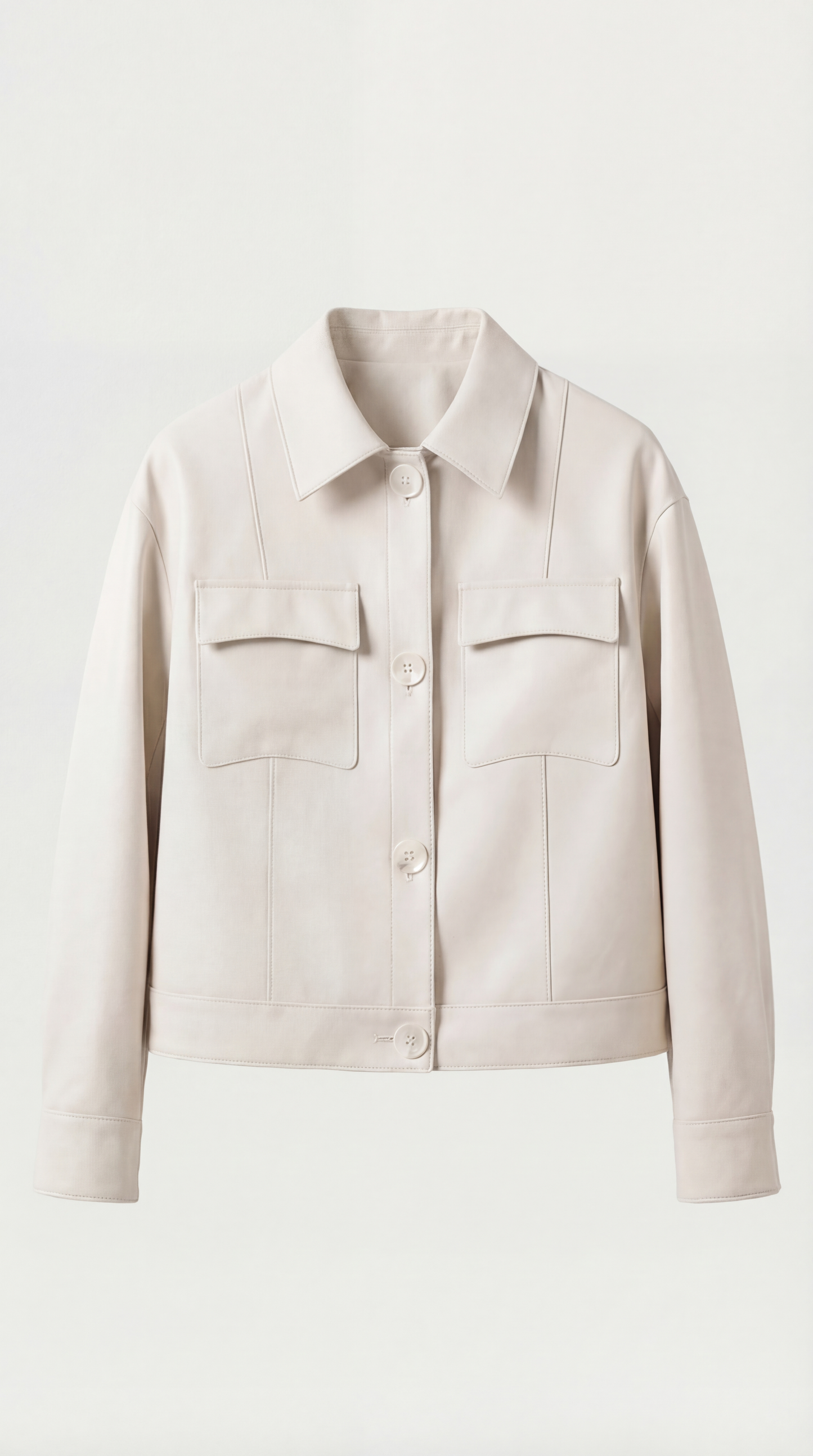 Cela - Square Collar Genuine Leather Short Jacket White