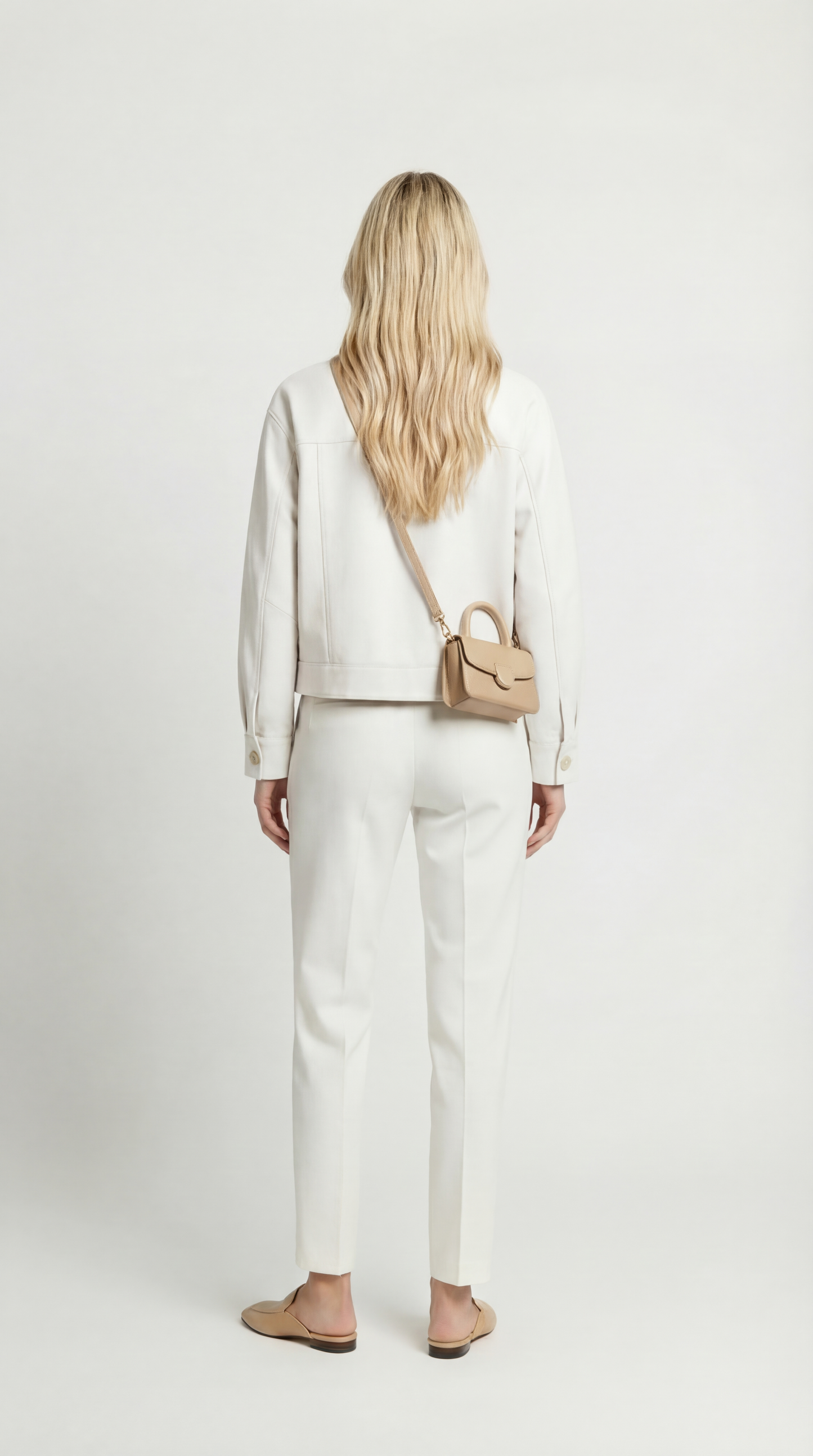 Cela - Square Collar Genuine Leather Short Jacket White
