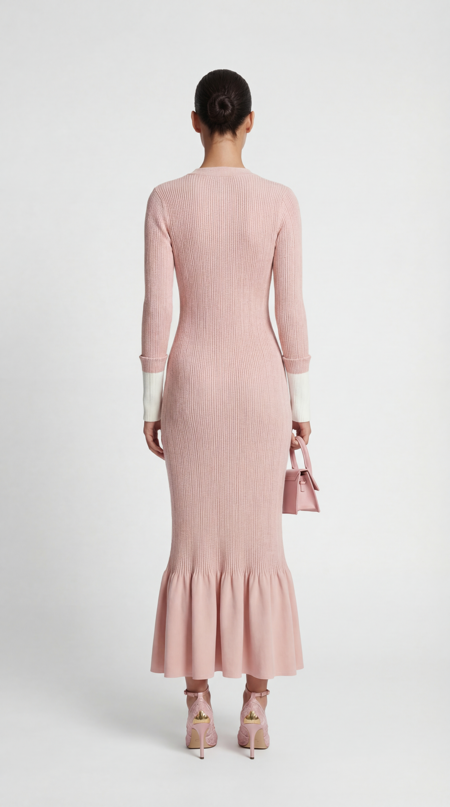 Yva - Fishtail Dress Women with Deep V Neck and Jewellery Buttons Pink