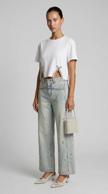 Raba - Crystal-Embellished Cut-Out T-Shirt