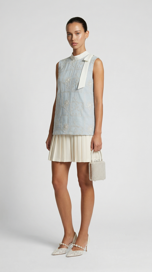 Aba - Embroidered Sleeveless Pleated Dress