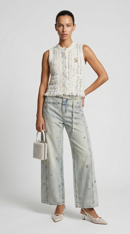 Dana - Crystal-Embellished Wide-Leg Jeans