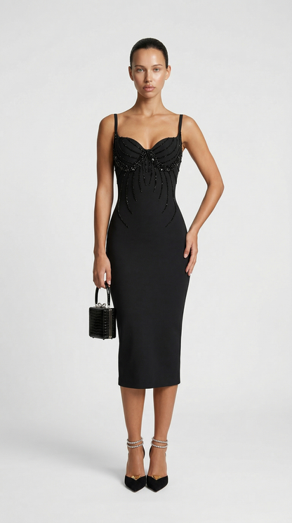 Zuno - Crystal-Embellished Bustier Midi Dress