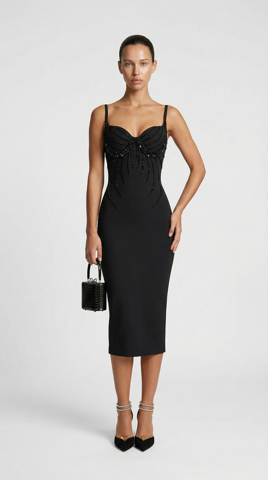 Zuno - Crystal-Embellished Bustier Midi Dress