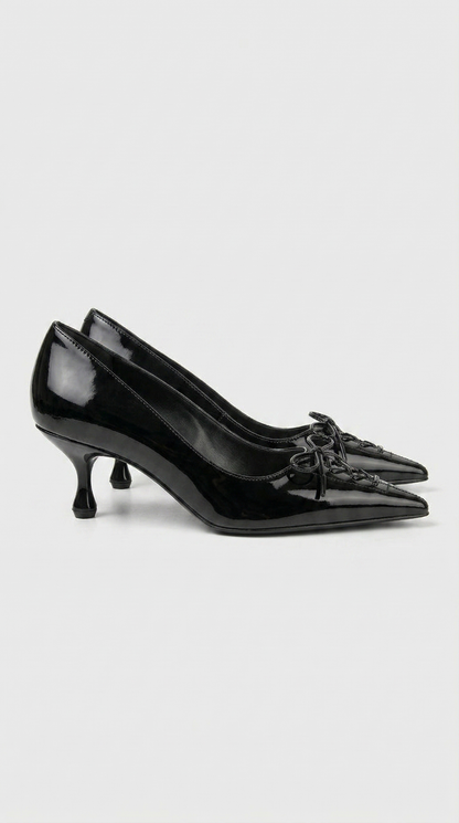 Namos - Lace-Up Pointed-Toe Kitten Heel Black