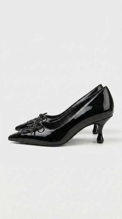 Namos - Lace-Up Pointed-Toe Kitten Heel Black