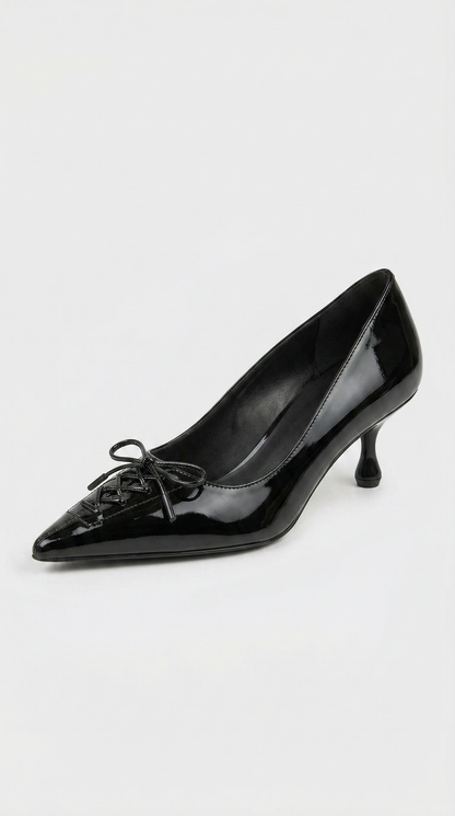 Namos - Lace-Up Pointed-Toe Kitten Heel Black