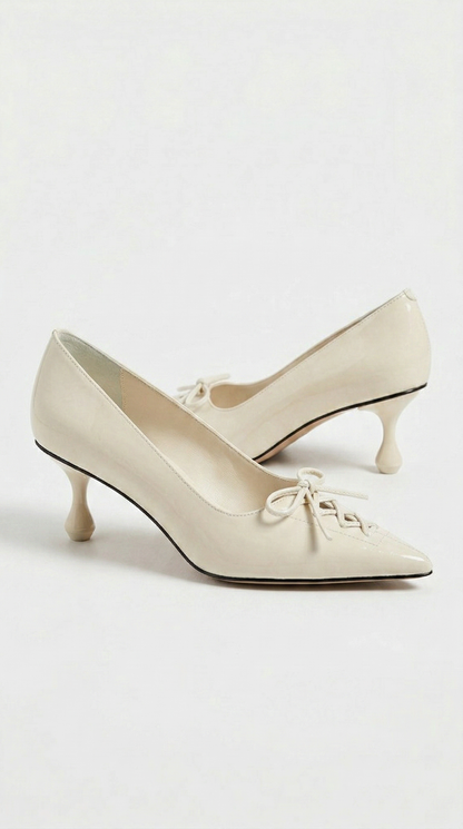 Namos - Lace-Up Pointed-Toe Kitten Heel White