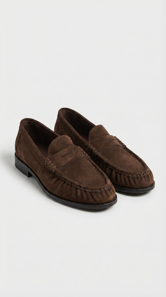 Costas - Ruched Leather & Suede Penny Loafer Brown