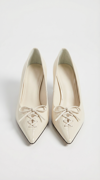 Namos - Lace-Up Pointed-Toe Kitten Heel White