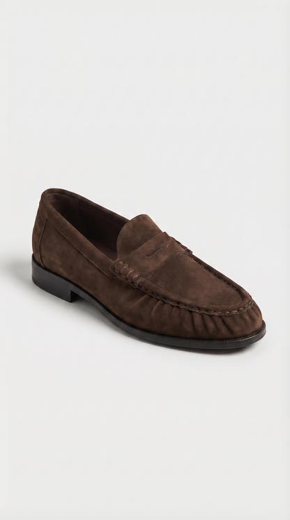 Costas - Ruched Leather & Suede Penny Loafer Brown