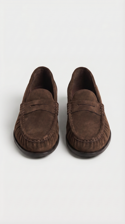 Costas - Ruched Leather & Suede Penny Loafer Brown
