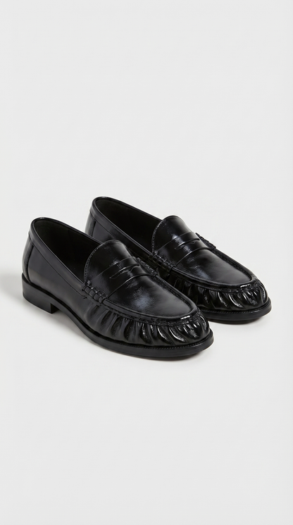 Costas - Ruched Leather & Suede Penny Loafer Black