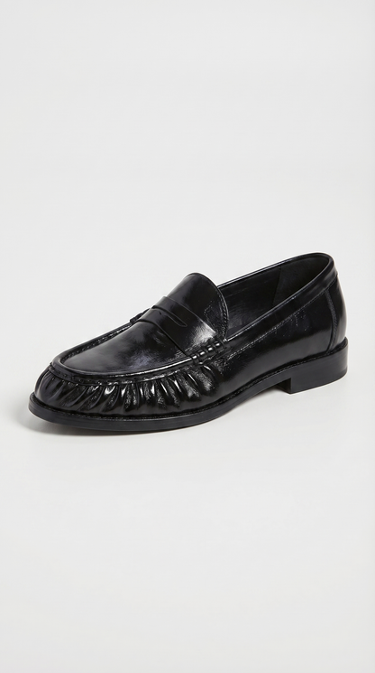 Costas - Ruched Leather & Suede Penny Loafer Black