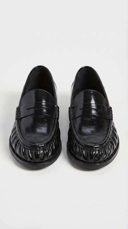 Costas - Ruched Leather & Suede Penny Loafer Black