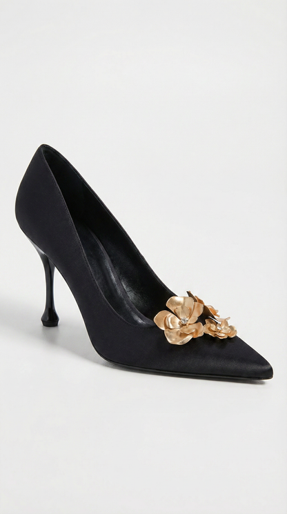 Alessa - 3D Floral-Embellished Satin Stiletto