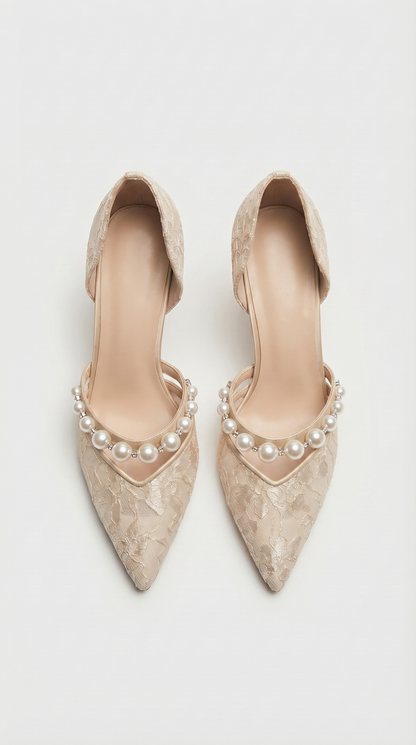Astor - Pearl-Embellished Lace d'Orsay Pump