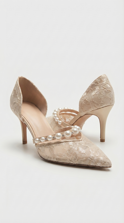 Astor - Pearl-Embellished Lace d'Orsay Pump